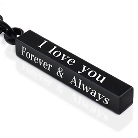Black Column Bar Necklace I Love You Forever & Always Romantic Pendant Gift - Picture 3 of 5